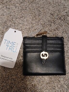 Time and Tru Black Wallet with Gold Buckle Accent